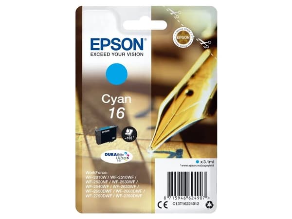 Epson 16 - 3.1 ml - cyan - original - blekkpatron - for WorkForce WF-2010, 2510, 2520, 2530, 2540, 2630, 2650, 2660, 2750, 2760