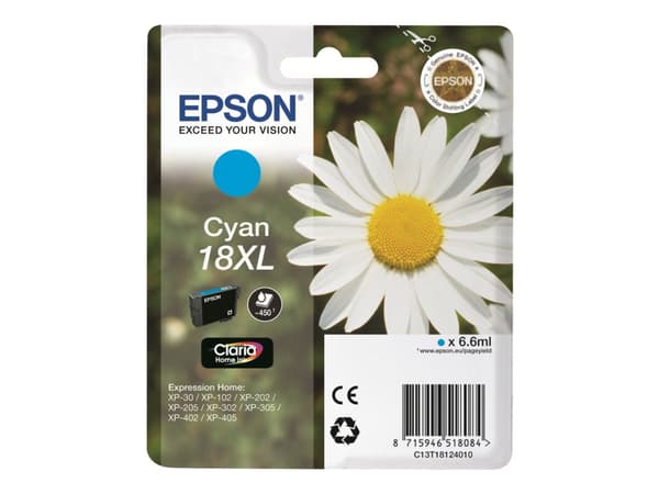 Epson 18XL - XL - cyan - original - blekkpatron - for Expression Home XP-212, 215, 225, 312, 315, 322, 325, 412, 415, 422, 425