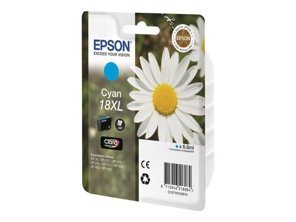 Epson 18XL - XL - cyan - original - blekkpatron - for Expression Home XP-212, 215, 225, 312, 315, 322, 325, 412, 415, 422, 425