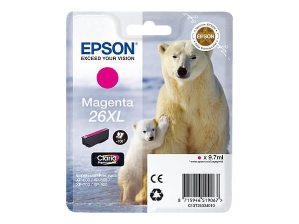 Epson 26XL - 9.7 ml - XL - magenta - original - bläckpatron - för Expression Premium XP-510, 520, 600, 605, 610, 615, 620, 625, 700, 710, 720, 800, 8