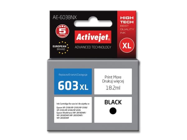 Activejet tusz do Epson 603XL AE-603BNX, Høyt (XL) utbytte, Pigmentbasert blekk, 18,2 ml, 1 stykker, Enkeltpakke