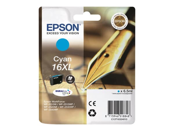 Epson 16XL - 6.5 ml - XL - cyan - original - blekkpatron - for WorkForce WF-2010, 2510, 2520, 2530, 2540, 2630, 2650, 2660, 2750, 2760