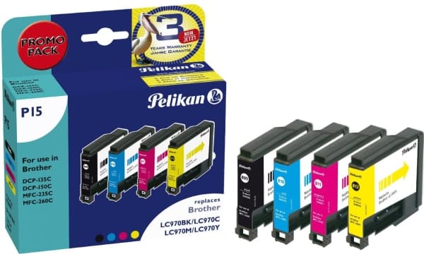 Pelikan P15 - pakke med 4 - svart, gul, cyan, magenta - blekkpatron (tilsvarer: Brother LC970BK, Brother LC970C, Brother LC970M, Brother LC970Y) - fo