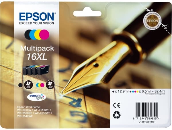 Epson 16XL Multipack - 4-pack - XL - svart, gul, cyan, magenta - original - blekkpatron - for WorkForce WF-2010, 2510, 2520, 2530, 2540, 2630, 2650,
