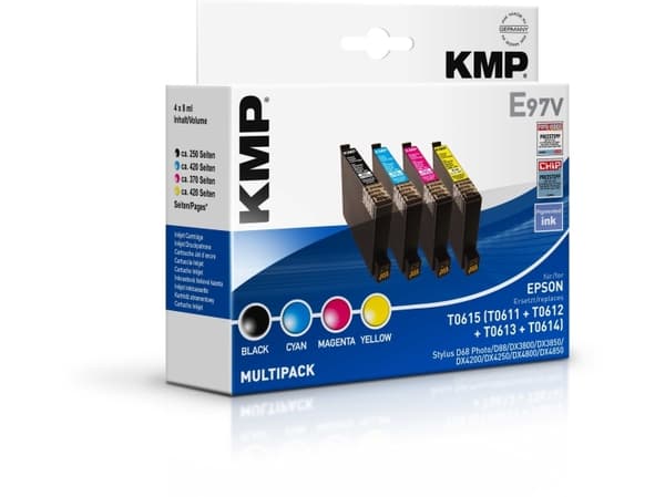KMP Vorteilspack E97 + E98 + E99 + E100 - 4-pack - svart, gul, cyan, magenta - kompatibel - bläckpatron (alternativ för: Epson T0611, Epson T0612, Ep