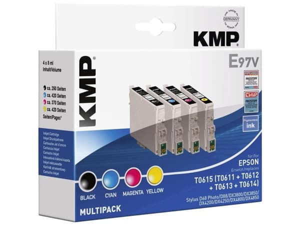 KMP Vorteilspack E97 + E98 + E99 + E100 - 4-pack - svart, gul, cyan, magenta - kompatibel - bläckpatron (alternativ för: Epson T0611, Epson T0612, Ep