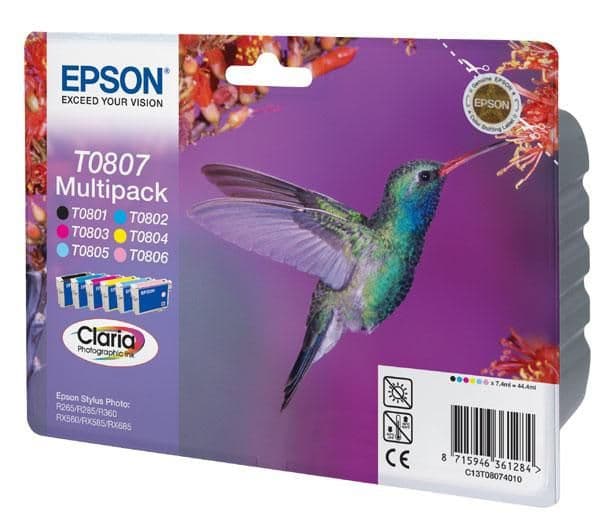 Epson T0807 Multipack - Svart, gul, cyan, magenta, lys magenta, lys cyan - original - blære med RF/lyd-alarm - blekkpatron - for Stylus Photo P50, PX