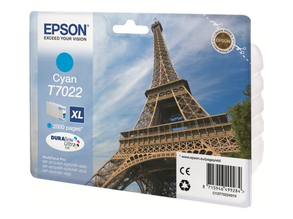 Epson T7022 - 21.3 ml - XL-størrelse - cyan - original - blister - blekkpatron - for WorkForce Pro WP-4015, WP-4025, WP-4095, WP-4515, WP-4525, WP-45
