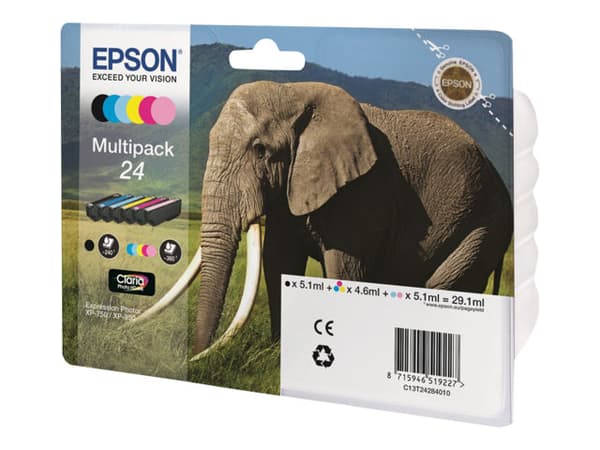 Epson 24 Multipack - 6-pack - svart, gul, cyan, magenta, lys magenta, lys cyan - original - blister - blekkpatron - for Expression Photo XP-55, 750,