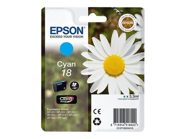 Epson 18 - Cyan - original - blekkpatron - for Expression Home XP-212, 215, 225, 312, 315, 322, 325, 412, 415, 422, 425