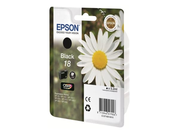 Epson 18 - 5.2 ml - svart - original - blekkpatron - for Expression Home XP-212, 215, 225, 312, 315, 322, 325, 412, 415, 422, 425