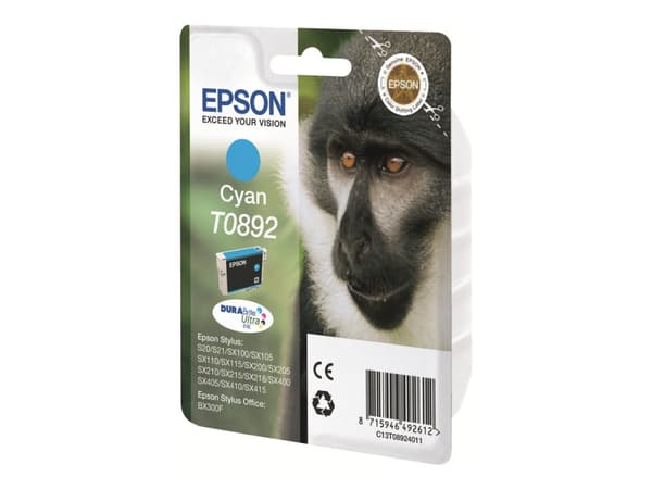 Epson Monkey Yksittäispakkaus, syaani T0892 DURABrite Ultra -muste, 3,5 ml, 1 kpl