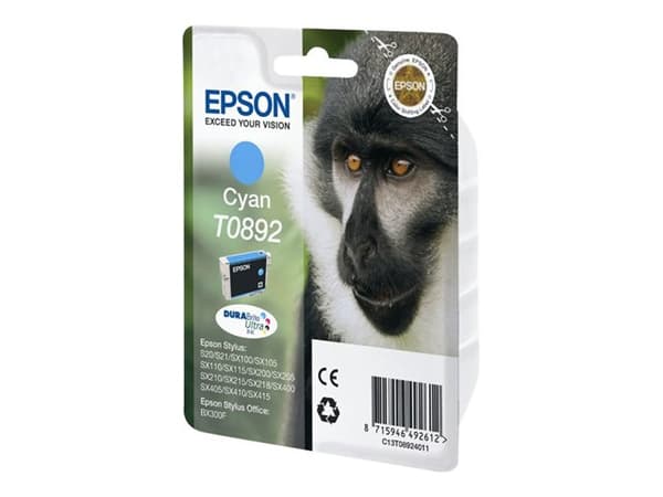 Epson Monkey Yksittäispakkaus, syaani T0892 DURABrite Ultra -muste, 3,5 ml, 1 kpl