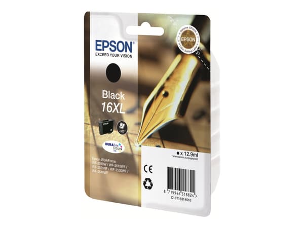 Epson 16XL - 12.9 ml - XL - svart - original - blekkpatron - for WorkForce WF-2010, 2510, 2520, 2530, 2540, 2630, 2650, 2660, 2750, 2760