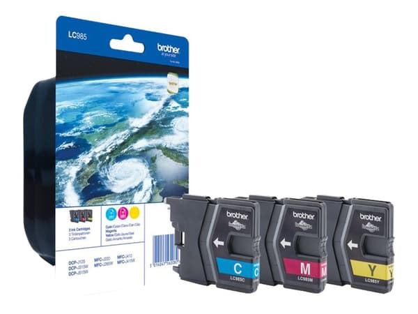 Brother LC985 Rainbow Pack - Gul, cyan, magenta - original - blister med akustisk / elektromagnetisk alarm - blekkpatron - for Brother DCP-J125, DCP-