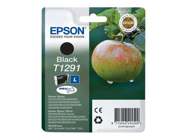 Epson Apple Yksittäispakkaus, musta T1291 DURABrite Ultra -muste, Väriainepohjainen muste, 11,2 ml, 1 kpl