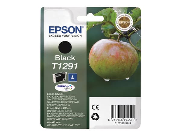 Epson Apple Yksittäispakkaus, musta T1291 DURABrite Ultra -muste, Väriainepohjainen muste, 11,2 ml, 1 kpl