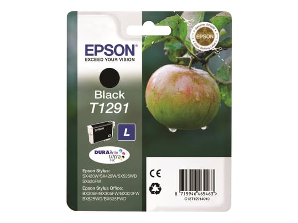 Epson Apple Yksittäispakkaus, musta T1291 DURABrite Ultra -muste, Väriainepohjainen muste, 11,2 ml, 1 kpl