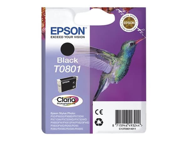 Epson T0801 - Svart - original - blære med RF/lyd-alarm - blekkpatron - for Stylus Photo P50, PX650, PX660, PX700, PX710, PX720, PX730, PX800, PX810,