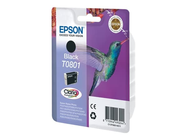 Epson T0801 - Svart - original - blære med RF/lyd-alarm - blekkpatron - for Stylus Photo P50, PX650, PX660, PX700, PX710, PX720, PX730, PX800, PX810,