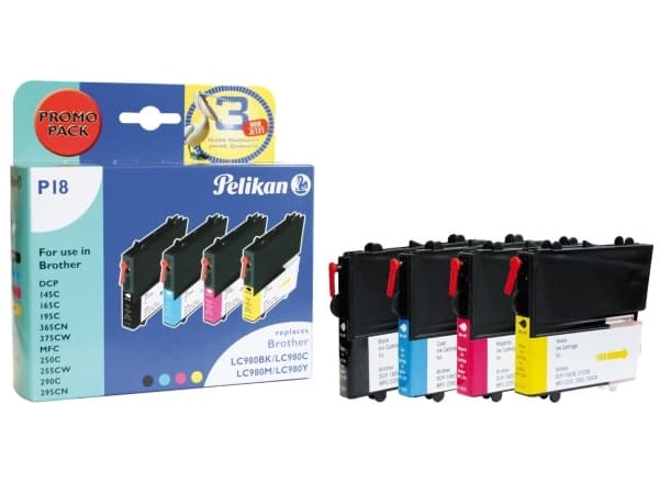 Pelikan 4107602, Pigmentbasert blekk, Svart, Cyan, Fiolblå, Gult, Multi pack, Brother DCP-145C, 165C, 185C, 195C, 365CN, 375CW, 385C, 395CN, 585CW, 6