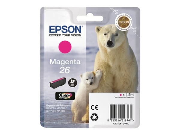 Epson 26 - Magenta - Original - Blekkpatron - for Expression Photo XP-760, Expression Premium XP-510, 520, 615, 620, 625, 710, 720, 810, 820 (C13T261