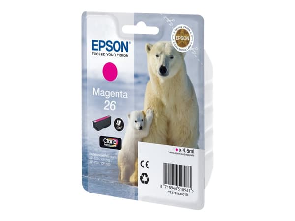 Epson 26 - Magenta - Original - Blekkpatron - for Expression Photo XP-760, Expression Premium XP-510, 520, 615, 620, 625, 710, 720, 810, 820 (C13T261