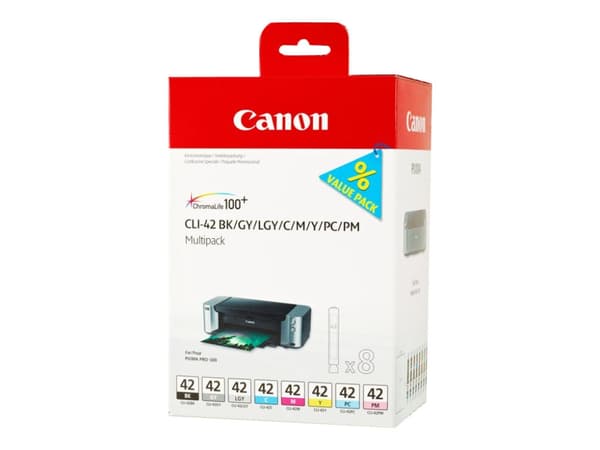 Canon CLI-42 BK/GY/LG/C/M/Y/PC/PM Multipack - 8-pack - grå, gul, cyan, magenta, ljusgrå, foto-cyan, foto-magenta - original - bläcktank - för PIXMA P