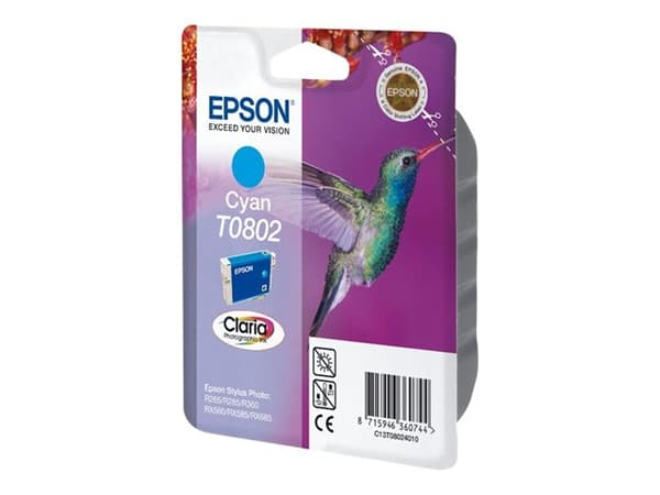 Epson T0802 - Cyan - original - blære med RF/lyd-alarm - blekkpatron - for Stylus Photo P50, PX650, PX660, PX700, PX710, PX720, PX730, PX800, PX810,