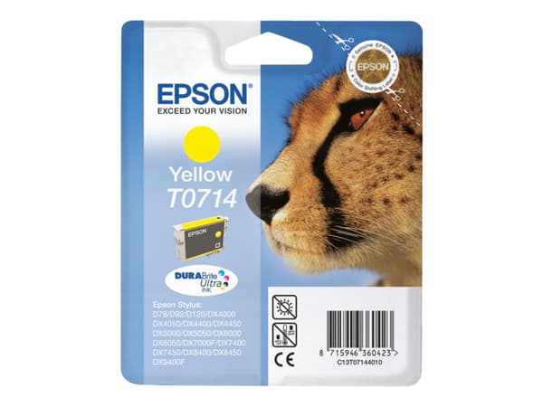 Epson Cheetah Singlepack Yellow T0714 DURABrite Ultra Ink, Väriainepohjainen muste, 1 kpl