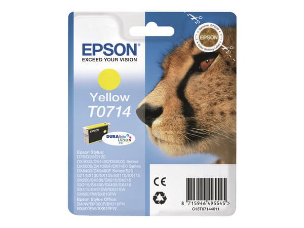 Epson Cheetah Singlepack Yellow T0714 DURABrite Ultra Ink, Väriainepohjainen muste, 1 kpl