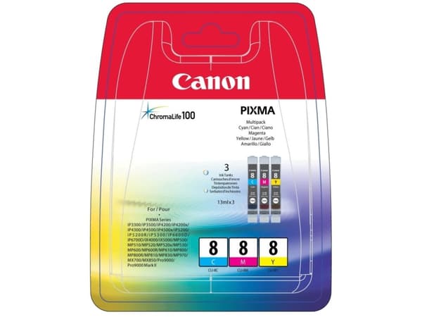Canon CLI-8 Multipack - 3 pakker - gul, cyan, magenta - original - blekktank - for PIXMA iP6600D, iP6700D, Pro9000, Pro9000 Mark II
