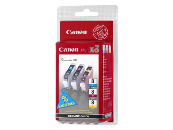 Canon CLI-8 Multipack - 3 pakker - gul, cyan, magenta - original - blekktank - for PIXMA iP6600D, iP6700D, Pro9000, Pro9000 Mark II