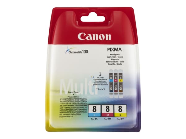 Canon CLI-8 Multipack - 3 pakker - gul, cyan, magenta - original - blekktank - for PIXMA iP6600D, iP6700D, Pro9000, Pro9000 Mark II