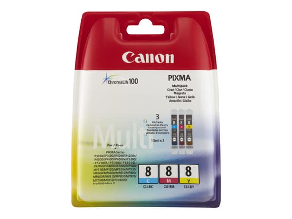 Canon CLI-8 Multipack - 3 pakker - gul, cyan, magenta - original - blekktank - for PIXMA iP6600D, iP6700D, Pro9000, Pro9000 Mark II