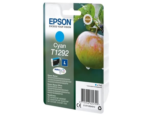 Epson T1292 - 7 ml - cyan - original - blister - blekkpatron - for Stylus SX230, SX235, SX430, SX438; WorkForce WF-3520, 3530, 3540, 7015, 7515, 7525