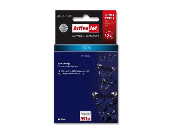 Activejet AH-951CRX, Høyt (XL) utbytte, Cyan, Fargestoffbasert blekk, 25 ml, 1 stykker, Enkeltpakke