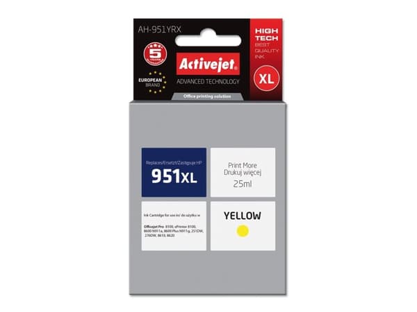 Activejet AH-951YRX, Høyt (XL) utbytte, Fargestoffbasert blekk, 25 ml, 1 stykker, Enkeltpakke