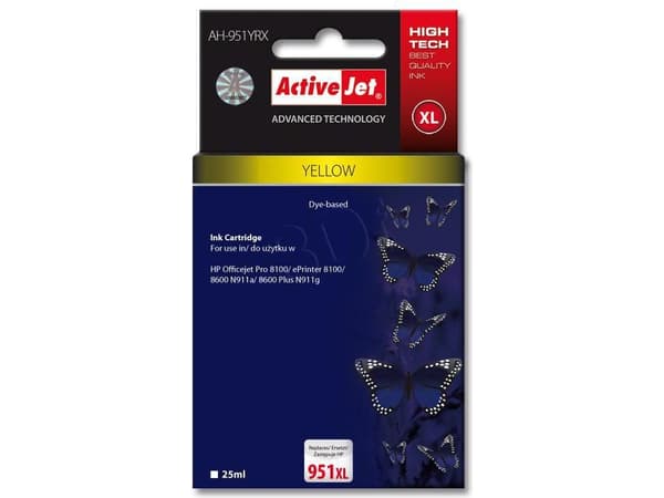 Activejet AH-951YRX, Høyt (XL) utbytte, Fargestoffbasert blekk, 25 ml, 1 stykker, Enkeltpakke