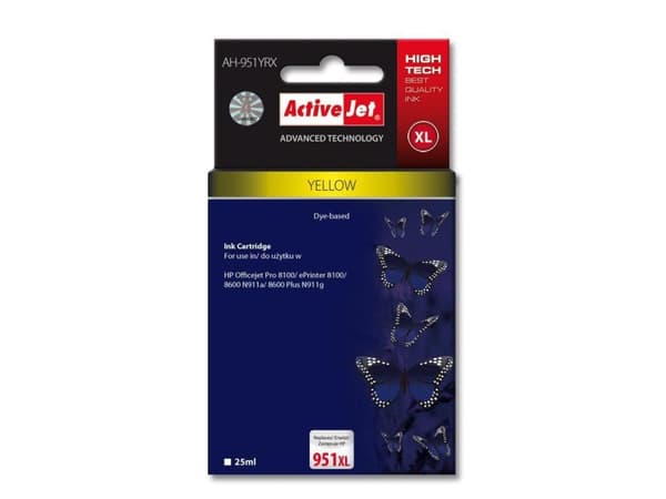 Activejet AH-951YRX, Høyt (XL) utbytte, Fargestoffbasert blekk, 25 ml, 1 stykker, Enkeltpakke