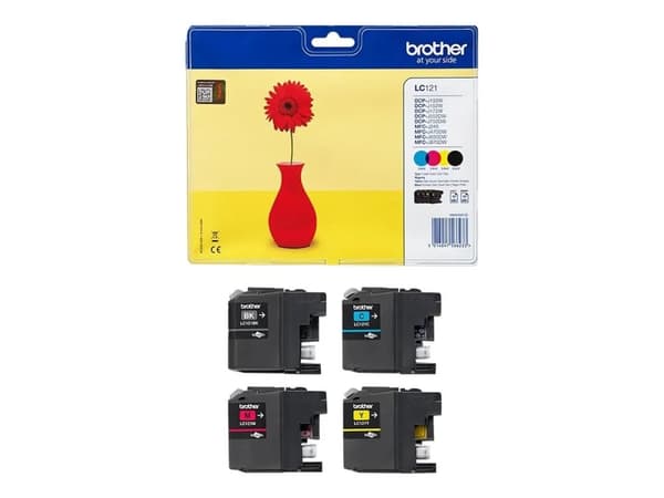 Brother LC121 Value Pack - Svart, gul, cyan, magenta - original - förpackning med stöldmärkning - bläckpatron - för Brother DCP-J132, DCP-J152, DCP-J