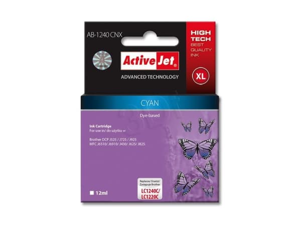 Activejet AB-1240CNX, Høyt (XL) utbytte, Cyan, Fargestoffbasert blekk, 12 ml, 1 stykker, Enkeltpakke