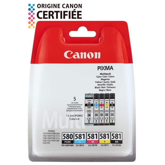 CANON-pakke med 5 PGI-580 / CLI-581 PGBK / BK / C / M / Y-kassetter - sort + farve