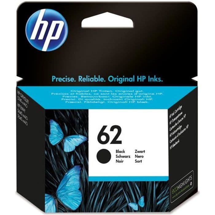 HP 62 ægte sort blækpatron til HP Envy 5540/5640/7640 (C2P04AE)