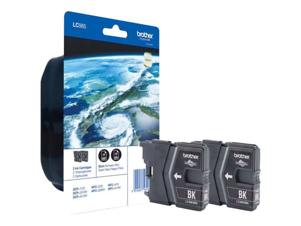 Brother LC985BKBP - 2-pack - svart - original - blister - blekkpatron - for Brother DCP-J125, DCP-J140, DCP-J315, DCP-J515, MFC-J220, MFC-J265, MFC-J