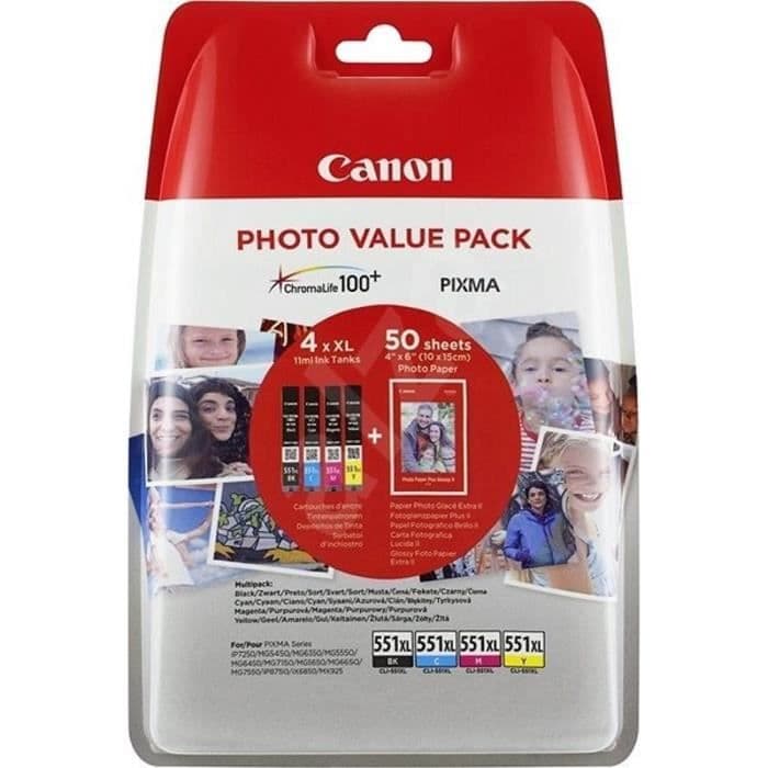 CANON CLI-551XL Photo Ink Cartridge Pack - Sort, Cyan, Magenta og gul