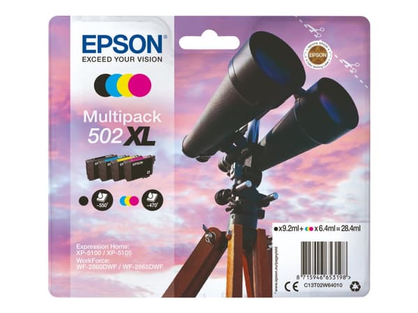 Epson 502XL Multipack - 4-pack - 19.1 ml - høykapasitets - svart, gul, cyan, magenta - original - blære med RF/lyd-alarm - blekkpatron - for Expressi