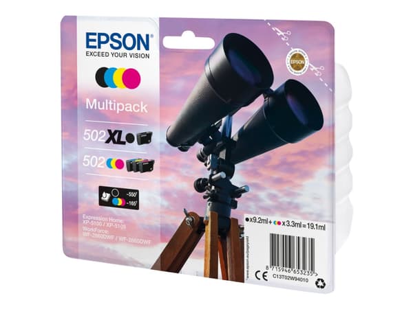 Epson 502XL Multipack - 4-pack - 19.1 ml - høykapasitets - svart, gul, cyan, magenta - original - blære med RF/lyd-alarm - blekkpatron - for Expressi
