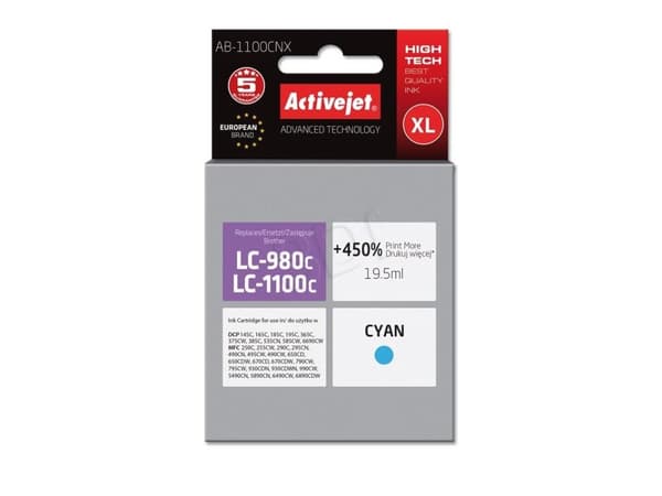 Activejet AB-1100CNX, Høyt (XL) utbytte, Cyan, Fargestoffbasert blekk, 19,5 ml, 1 stykker, Enkeltpakke