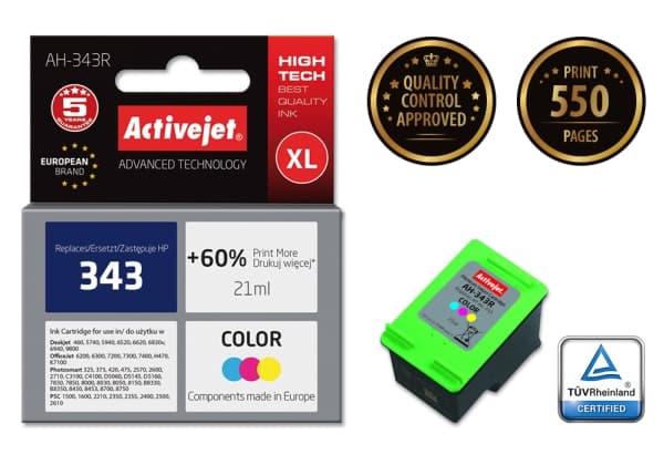 Activejet AH-343R, Høyt (XL) utbytte, Cyan, Fiolblå, Gult, Pigmentbasert blekk, 21 ml, 1 stykker, 550 sider